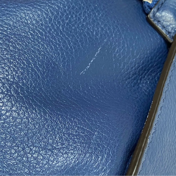 Rebecca Minkoff blue leather silver zipper top handle zip up sides purse bag - Picture 14 of 14